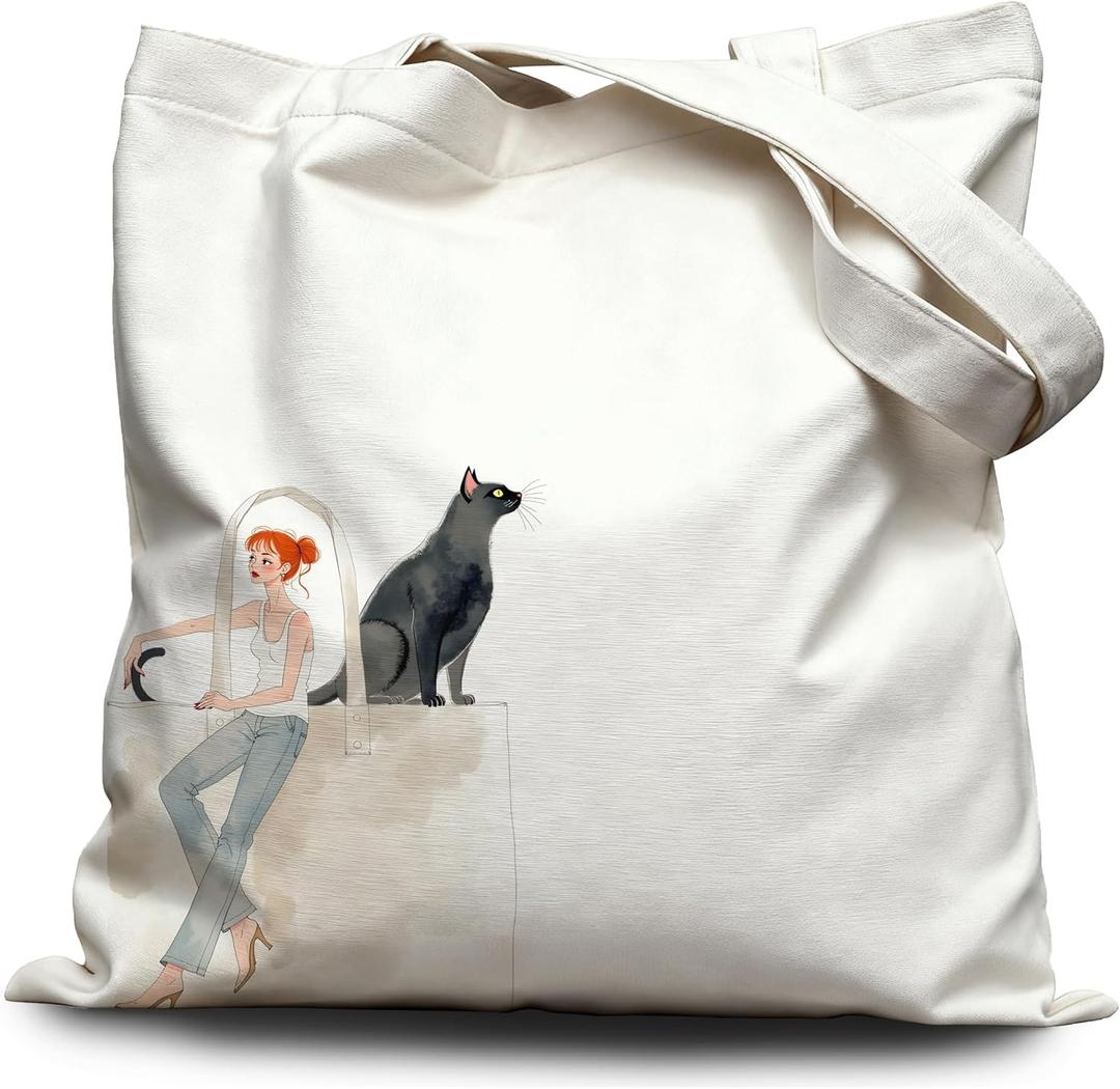 Stylish Girl Themed Tote Bag, Fashionable Canvas Bag for Daily Use, Ideal Gift for Cat Lovers & Fashion - Forward Women