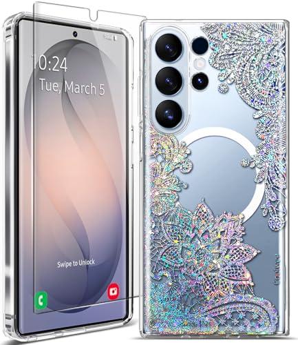 Coolwee Magnetic for Samsung Galaxy S26 Ultra Case, Compatible with MagSafe, Cute for Women Girls, 10FT Military Grade Protective Cover for Galaxy S26 Ultra Case Glitter, Clear Bling Lace Mandala