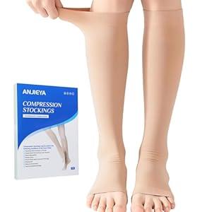Medical Compression Socks for Women and Men, 1521 mmHg , Open Toe, Knee High Length Compression Stockings for Varicose Veins, DVT, Edema, Running, Nursing (L)