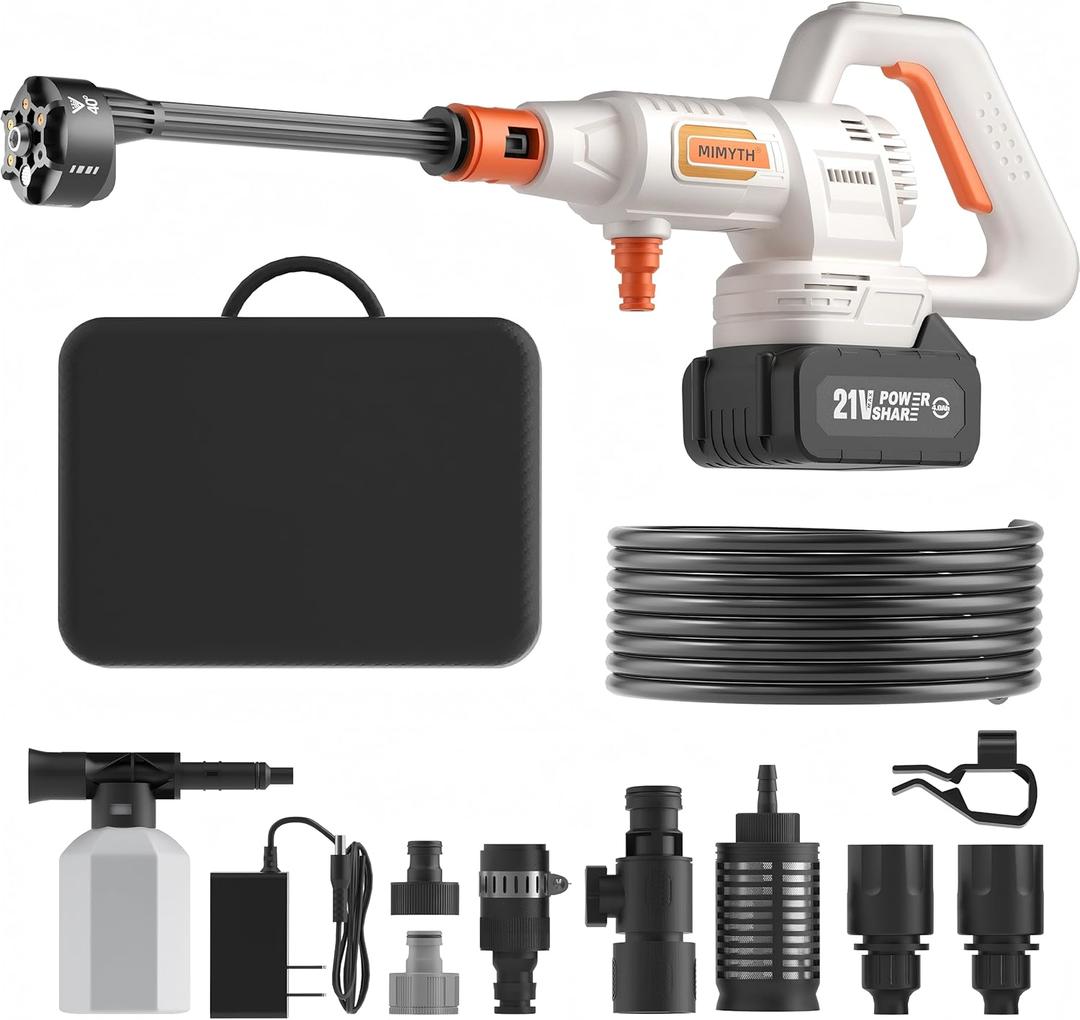 Cordless Pressure Washer Battery Powered; 1200PSI Cordless Power Washer with Brushless Motor, 4.0Ah Battery, 6-in-1 Nozzle, 3 Level; Handheld Portable Pressure Washer (Glacier White)