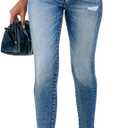 KUNMI Women's Ripped Skinny Jeans Distressed Stretchy Denim Pants (16, M003-blue)