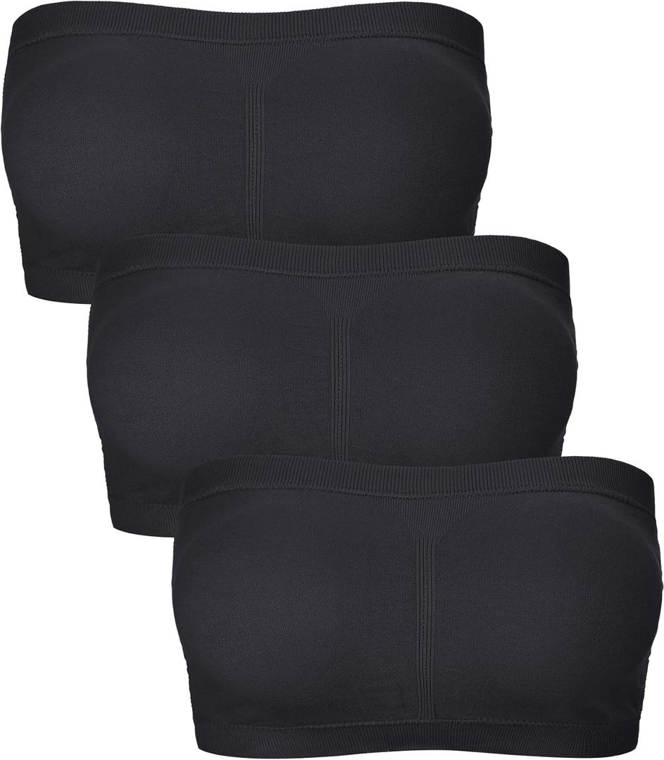 Women Bandeau Bra Padded Strapless Bralette Bra Seamless Bandeau Tube Top (Large, Black)
