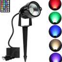 Outdoor Spotlights, Yard Spot Lights with Timer, 5W 120V RGB Colored Waterproof Memory Dimmable LED Landscape Light with Spiked Stand for Halloween Christmas Yard Lawn Pathway Tree House (1 Pack)