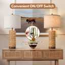 Rattan Table Lamp for Living Room with 2 USB Ports, 27In Tall Bedroom Table Lamp with Hand-made Seagrass Base, Rustic Farmhouse Large Bedside Nightstand Lamp for End Table, E26 Socket, Rotary Switch
