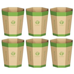 6-Pack Cardboard Trash Can Foldable, Recyclable, Plastic-Free & Reusable Small Waste Paper Basket for Kids - Garbage Bin Perfect for Bedrooms, Playrooms, Children's Room & Outdoor (1.6 Gallon)