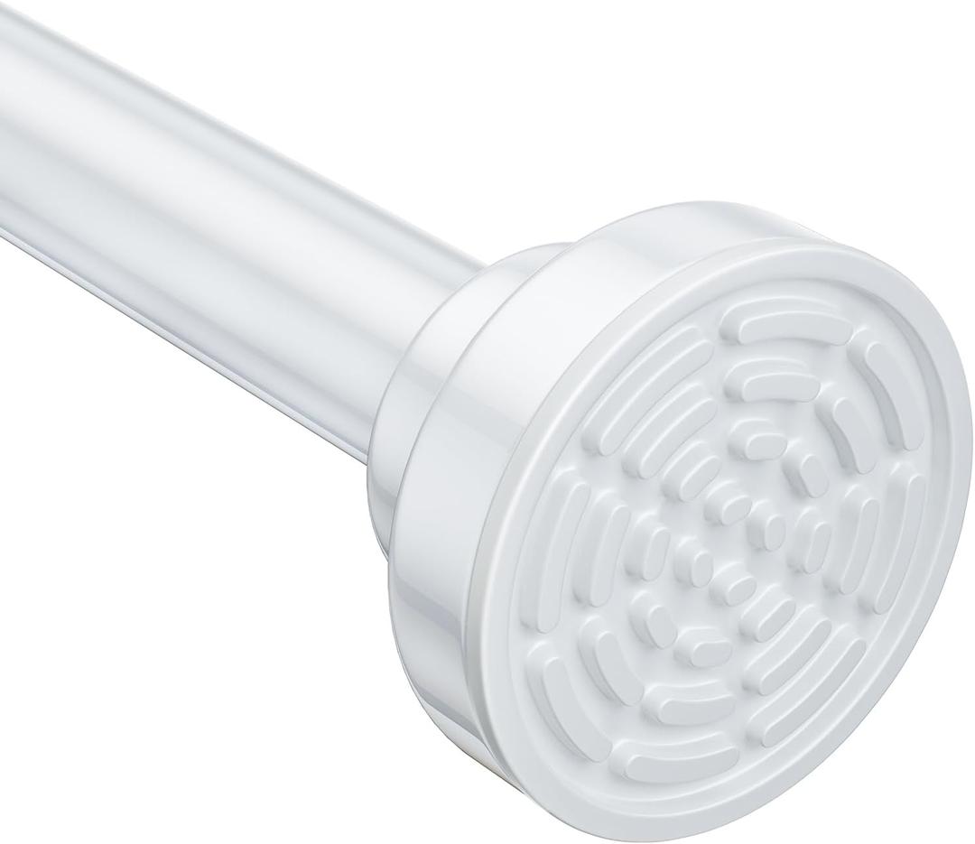 Ausemku Shower Curtain Rod - 32-104 Inch Rustproof Tension Rod, Non-Slip Spring Design, No Drilling Adjustable Curtain Rod for Bathroom, Kitchen, and Closet White