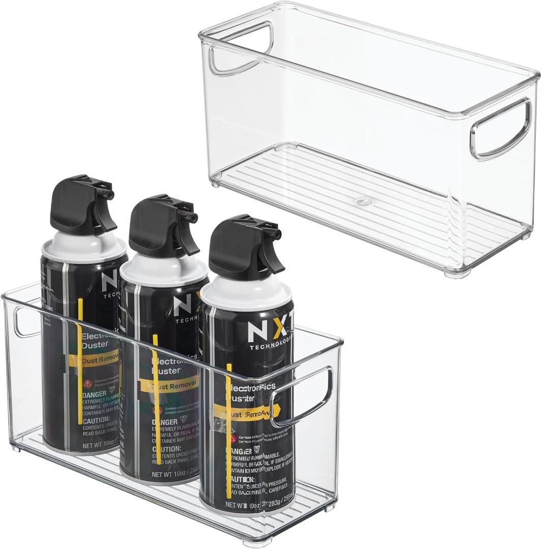 iDesign Plastic Stackable Pantry Bin - Storage Bin with Handles for Cabinets or Fridge - Set of 2 - Clear