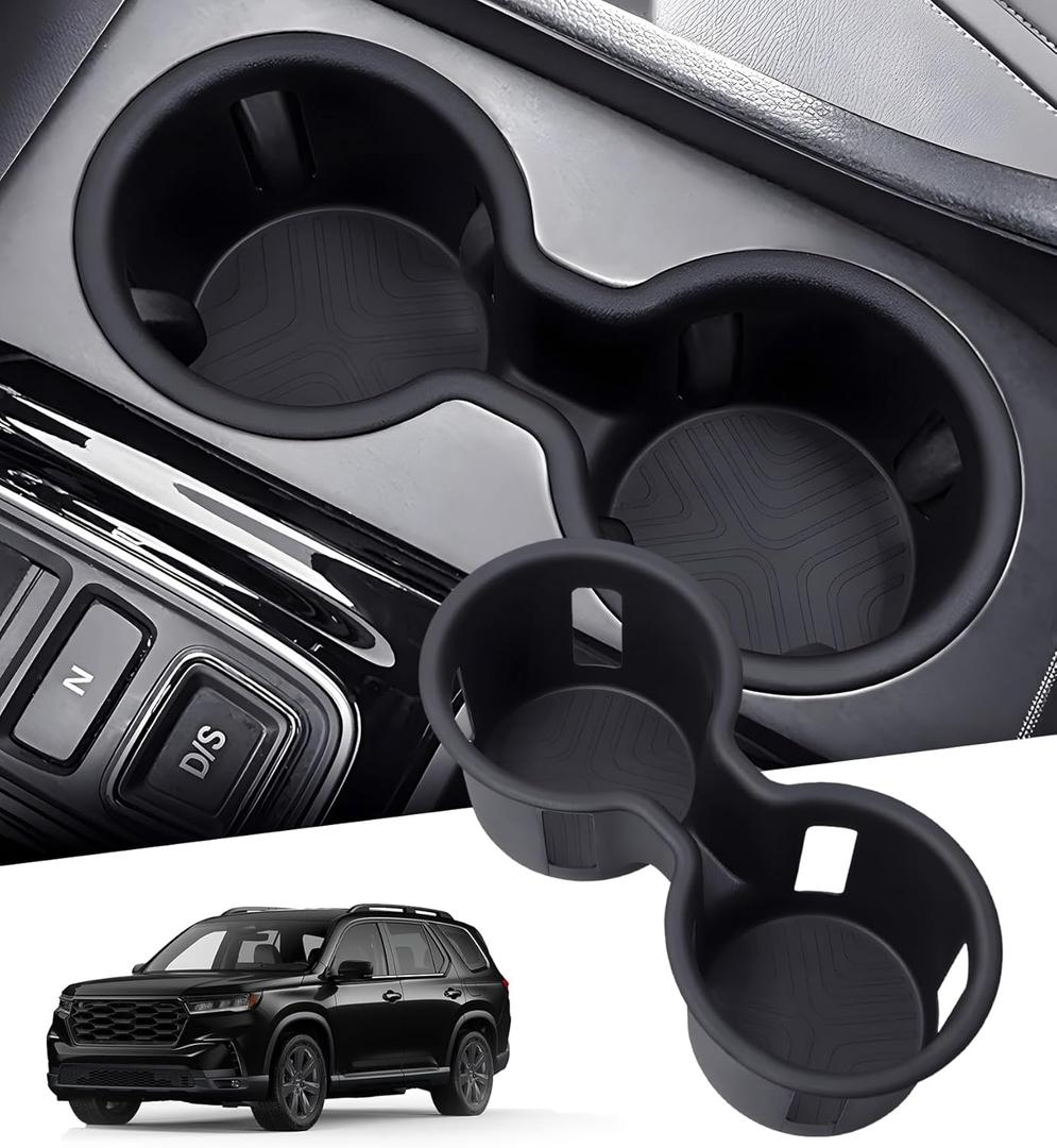 Center Console Cup Holder Inserts for Honda Pilot 2023-2025 & Passport/Ridgeline 2024-2026, Interior Accessories TPE Car Cup Holder Cover for 23-25 Pilot & 24-26 Passport/Ridgeline, Black