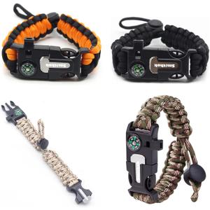 Paracord Survival Bracelet-Length Adjustable,Loud Whistle Emergency Compass Survival Fire Starter Scraper Accessories for Hiking and Camping and Hunting 4-Pack(Muti-Color)