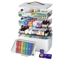 CTIME 4-Tier XL Medicine Organizer with Leather Handle - Portable Pill Case & Empty First Aid Kit for Home, Travel, RV, School, Dorm | Ideal Elderly Gift