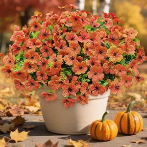 Artificial Mums for Outdoor Fall Decor Fall Flowers, 12 Bundles Fake Mums Artificial Flowers Fall Decorations for Home, Fake Plants for Outdoor Planters UV Resistant for Porch Yard Outside (Orange)