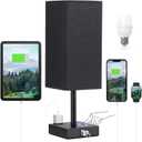 Black Lamp for Bedroom-Touch Lamp with USB-C+A and AC Outlets,3 Way Bedside Nightstand Square Table Lamp for Kids, Guest Room Living Rroom,Office, 800 Lumens 5000K Daylight Bulbs Included
