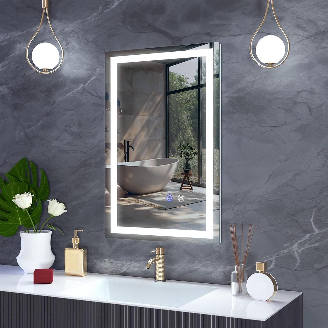 16"x 24" LED Bathroom Mirror Vanity Mirror, Anti-Fog, Dimmable, Color Temperature Adjustable 3000-6000K, Switch-held Memory Led Wall Mirror Suitable for Bathroom, Vanity (Vertical/Horizontal)