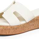 Coutgo Women's Platform Wedge Sandals Open Toe Slip On Slides Cork Heeled Cutout Comfortable Summer Shoes (7.5, Beige)