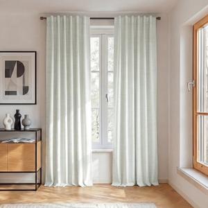 2 x RYB HOME Ivory White 100% Blackout Curtains for Bedroom, Linen Drapes Back Tab&Rod Pocket, Thermal Insulated Privacy Assurd Curtains for Sliding Glass Doors/Dining/Living Room, W52 x L84, 2 Panels