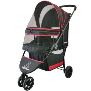 ROODO Escort 3 Wheel Dog Cat Pet Stroller for Small/Medium Dogs Cats Best Lightweight Foldable Portable Compact Jogger Travel All Terrain Pet Gear System Puppy Doggie Bunny Kitty Stroller(Black) (33x37 Inch (Pack of 1), Black/red)