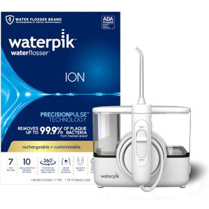 Waterpik ION Professional Water Flosser, Rechargeable and Portable for Teeth, Gums, Braces, 10 Settings, 7 Flossing Tips For Multiple Users And Needs, ADA Accepted, WF-12 White