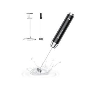 Maestri House Rechargeable Milk Frother with Stand, LunaFro Handheld Electric Foam Maker Waterproof Detachable Stainless Steel Whisk Drink Mixer Foamer for Lattes, Cappuccino BLACK