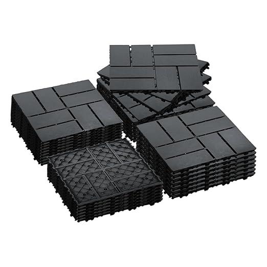 36 PCS Plastic Interlocking Patio Deck Tiles - 12" x 12" Indoor Outdoor Waterproof Flooring Tiles for Balcony, Backyard, Garden & Poolside, All Weather Use, Coffee