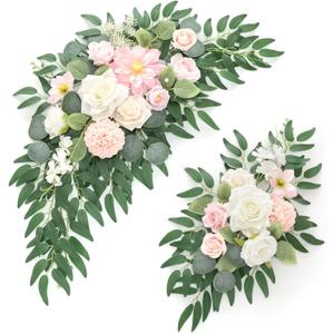 Faux Flower Swag Set of 2 for Wedding Welcome Signs Floral Swag Wedding Reception Ceremony Signs Decor (A-Pink)