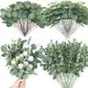 Giegxin 90 Pcs 3 Kinds Mixed Artificial Eucalyptus Leaves Stems Bulk Silver Dollar Leaves Picks Dried Eucalyptus Bundle Faux Spray for Wedding Vase Bouquet Floral Arrangement (Green)