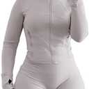Vssjavun Women 2 Piece Outfits Sweatsuit Sets Long Sleeve Full Zip Workout Jacket Bodycon Shorts Set Tracksuit Loungewear.S