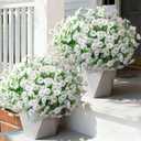 Ivydale 24 Bundles Artificial Flowers for Outdoors Summer Outside Decoration, Faux Silk Petunias White Fake Flowers Bulk Realistic UV Resistant Plants for Outdoor Planters Porch Patio Garden Yard Home