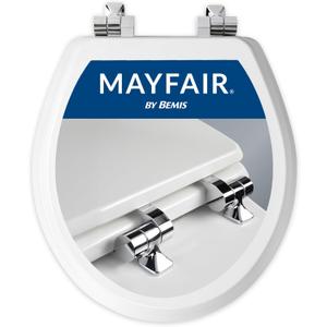 Mayfair Bennett Toilet Seat with Chrome Hinges, Slow Close Wood Seat, Secure Metal Hinges, Easy Install, Made in USA, Round, White