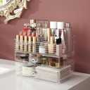 LAMU Makeup Organizer with Large Drawers, Bathroom Counter Skincare Organizer for Vanity,Storage Box with Handle, Cosmetic Display case for Vanity Countertop, Skincare Perfume Storage, Clear