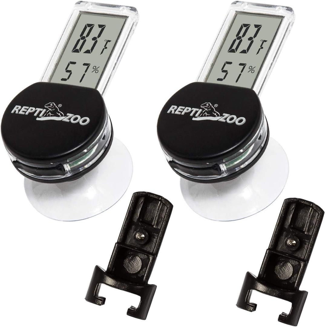 REPTI ZOO 2 Pack Reptile Terrarium Thermometer Hygrometer Digital Display Pet Rearing Box Reptiles Tank Thermometer Hygrometer with Suction Cup