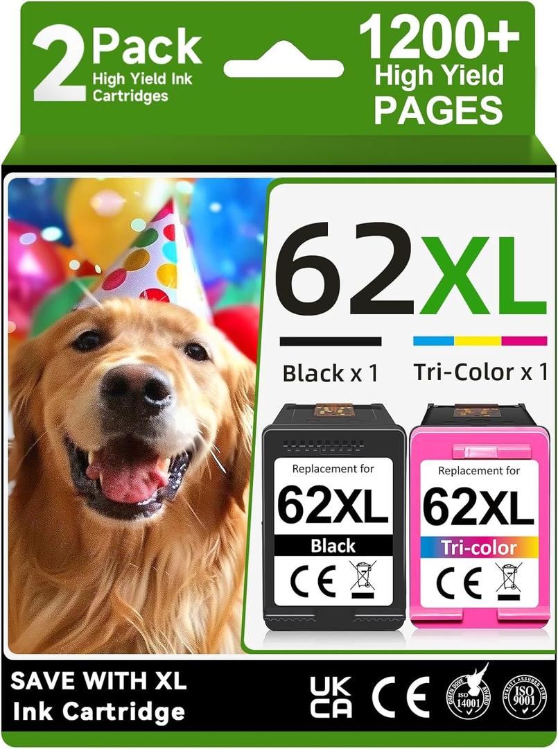 EaseFusion 62XL Ink Cartridges Black and Color Remanufactured Replacement for HP Ink 62 HP62XL Combo Pack Compatible with Envy 7640 5660 5540 7645 5740 5746 OfficeJet 250 200 Mobile Printer, 2Pack