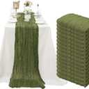 15 Pack Cheesecloth Table Runner Grass Green 10Ft Gauze Cheese Cloth Table Runner 35x120 Inch Boho Table Runners for Wedding Birthday Party Engagement Bridal Baby Shower Anniversary Christmas Decor