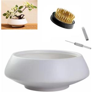 Ceramic Flower Pot Flower Arrangement Set Japanese Ikebana Floral Art Supplies Flower Bowl Decorative Flower Vase for Centerpieces (Medium White)