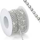 Crystal Rhinestone Chain, 10 Yards 2.5mm Silver Rhinestone Trim Strips, Close Claw Cup Rhinestones Chain Roll for Clothes Sewing Craft Cups Jewelry Making Wedding Bouquet DIY Decoration Clothing Shoes