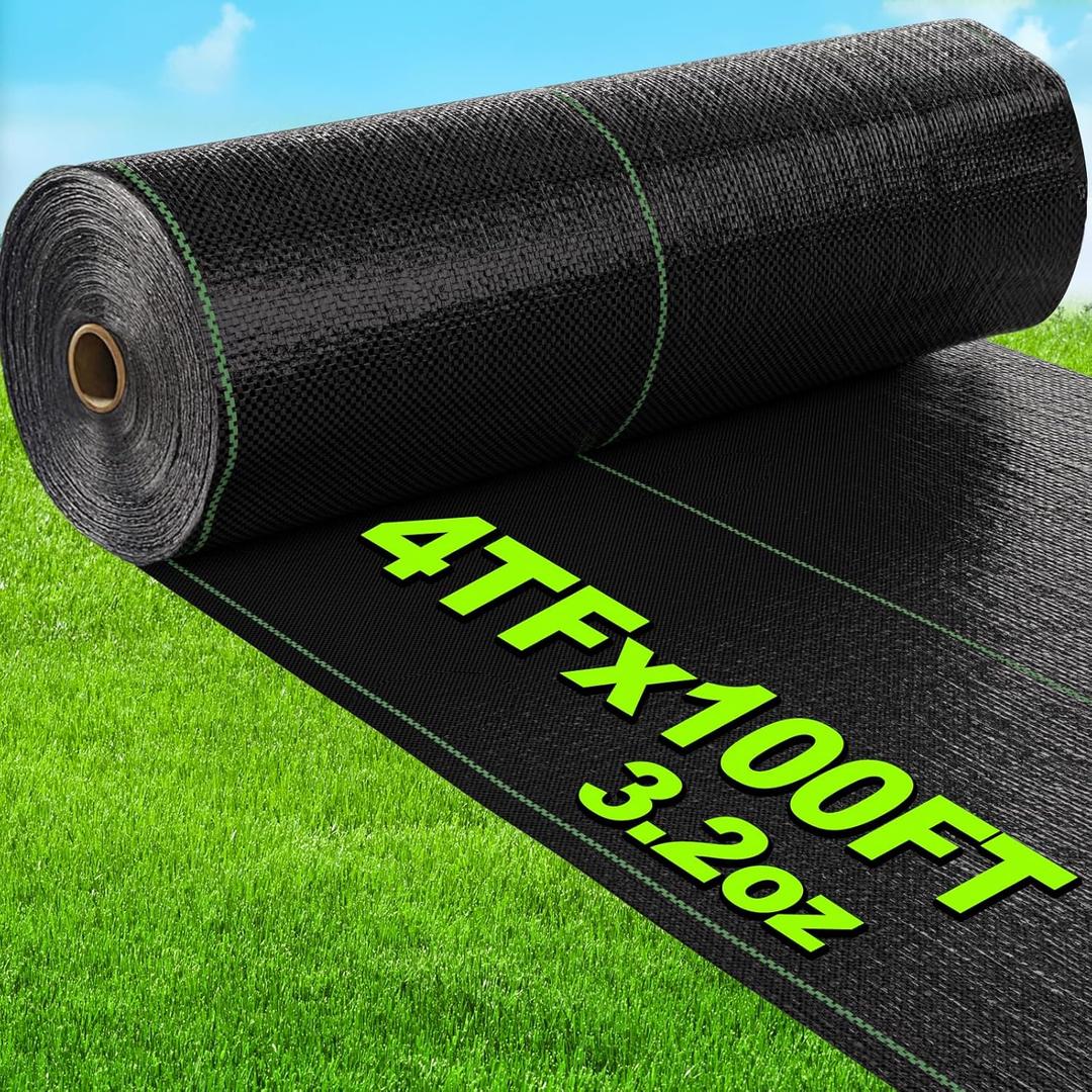 AMAGABELI GARDEN & HOME 4ft x 100ft Weed Barrier Landscape Fabric 3.2oz Garden Cloth Heavy Duty Weed Control Blocker Mat Gardening Ground Cover Durable Woven Geotextile Fabric Driveway Underlayment