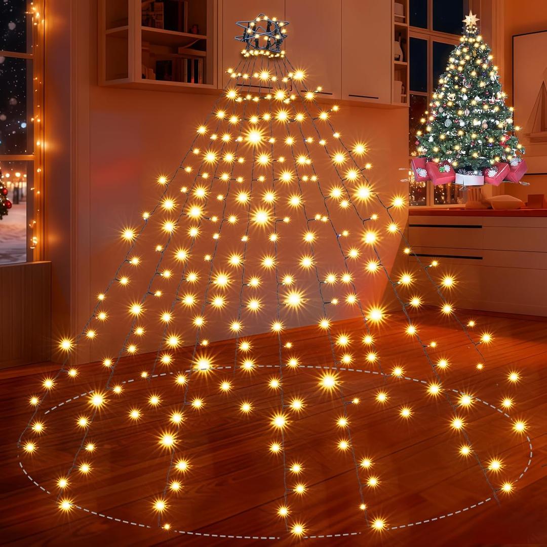 DEPMEM Christmas Tree Lights 400LED 10 Lines Christmas Lights for Tree 8 Lightting Modes for 6ft-10ft Christmas Tree, UL Certified Waterproof Indoor Outdoor Christmas Decorations(WarmWhite)