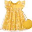 Kucnuzki Baby Girl Clothes Toddler Girls Summer Fairy Tulle Dress Ruffle Fly Sleeve Casual Sundress Cute Outfit for Kids 12-18