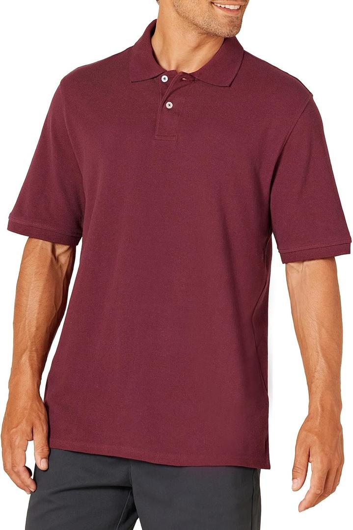 Amazon Essentials Men's Regular-Fit Cotton Pique Polo Shirt (Burgundy,Small)