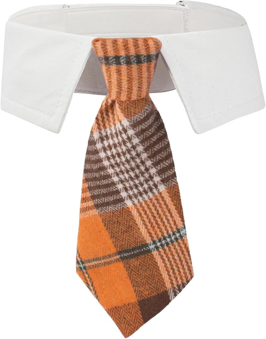 ADOGGYGO Fall Dog Necktie Pet Tuxedo Halloween Thanksgiving Dog Neck Tie Collar with Orange Plaid Tie for Medium Dogs Pets (Medium, Orange)