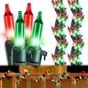 2 Pcs 9' 300 Bulb Christmas Garland String Lights, Incandescent Christmas Connectable Garland Indoor Outdoor Lights for Patio Banisters Columns Xmas Tree Decor (Red/Green Lamps,Green Wire)
