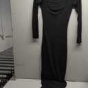 Buauty Women's Bodycon Maxi Dresses, Ribbed Square Neck Long Dress, Fall Long Sleeve Lounge Dress for Women Jet Black, S