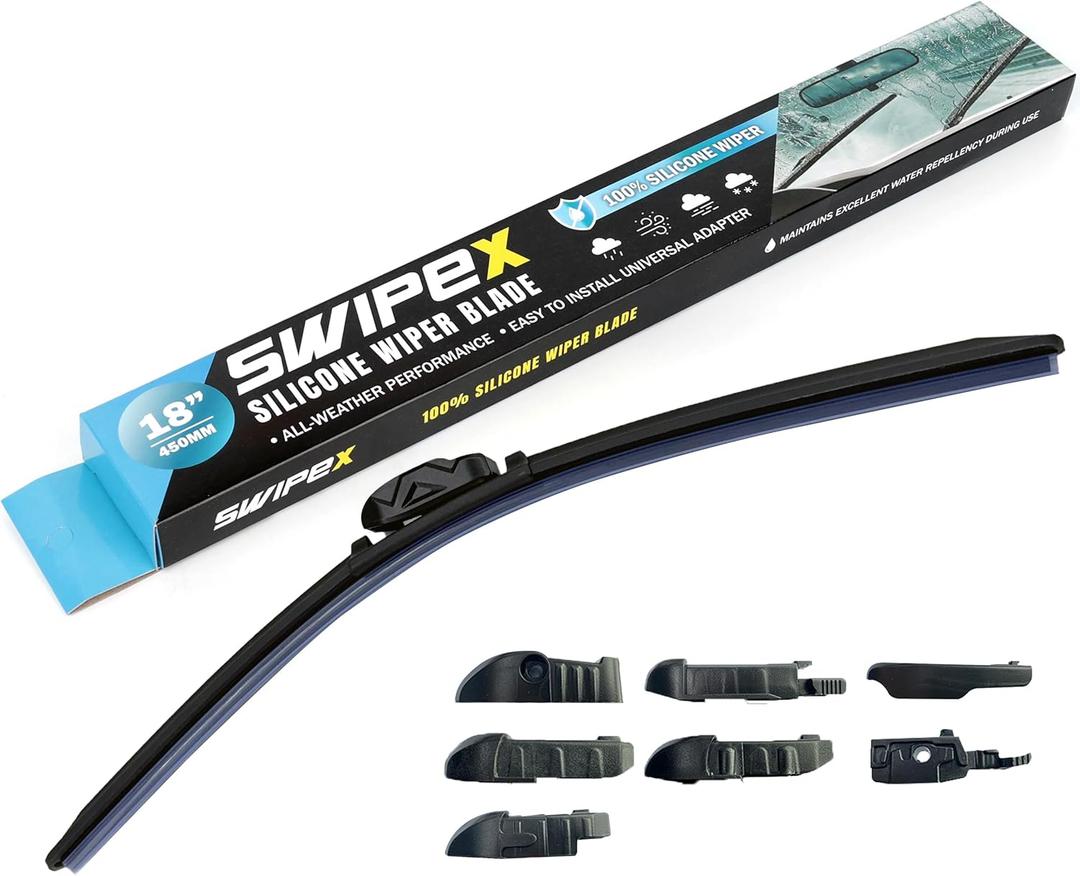 100% Resilient Silicone Wiper Blade (Pack of 1) - Automotive Replacement All-Seasons Premium Windshield wiper blade, Includes Multi-adapter compatible with 99% of car models - (18 inch (450mm))