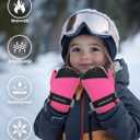 Caracaleap Toddler Kids Snow Mittens Waterproof Ages 2-7, Thinsulate Warm Boys Girls Winter Ski Mittens for Kids (Pink)