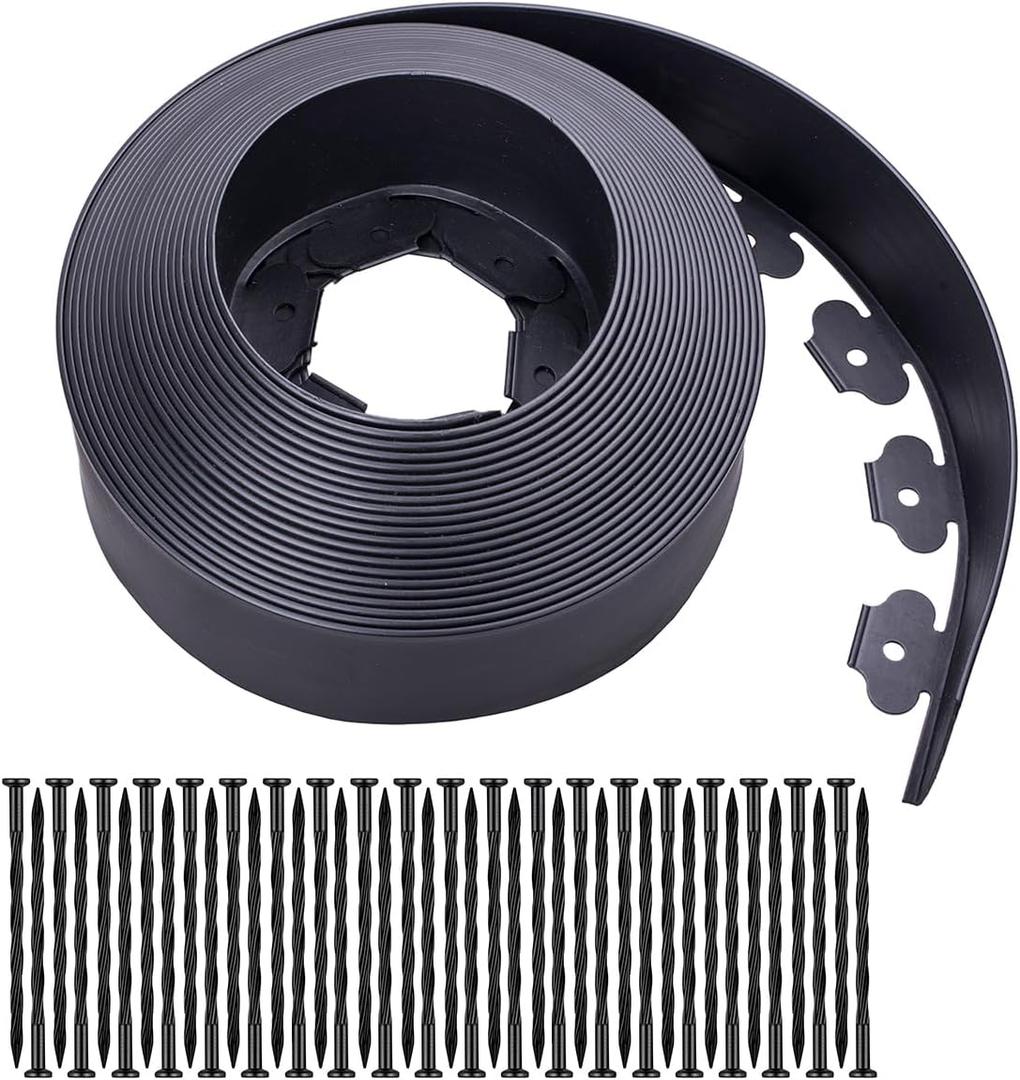 Landscape Edging55FT Garden Edging with 120 Spikes for Lawn 4 Inch Tall (55FT, Black)