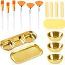23 Pcs Esthetician Supplies 3 Stainless Steel Gold Mixing Bowls Gold Small Serving Tray 3 Compartment Serving Tray 3 Facial Fan Brushes 3 Face Mask Applicator Brush 12 Facial Sponge Compressed Round