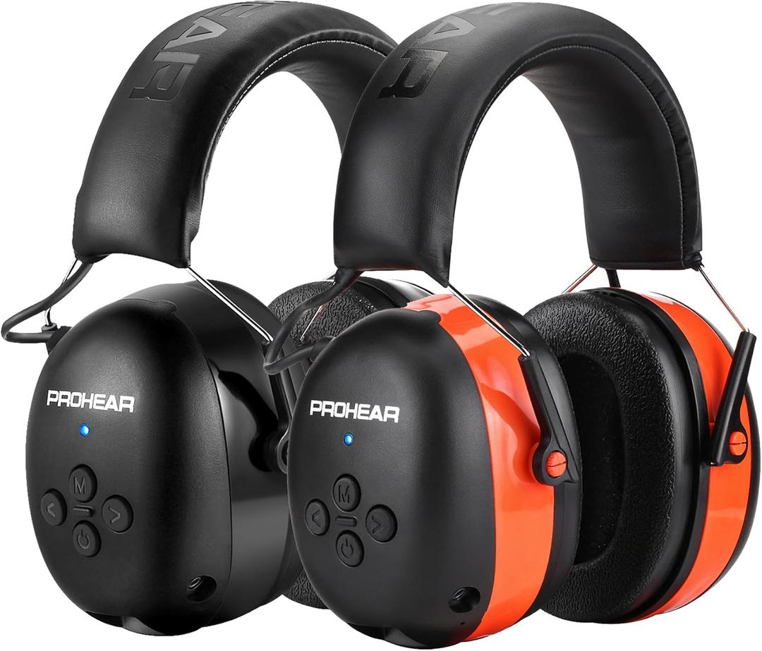 PROHEAR 037 2 Pack Bluetooth 6.0 Hearing Protection Headphones with Rechargeable, 30dB SNR Safety Noise Reduction Ear Muffs for Mowing Workshops Snowblowing, Black and Orange
