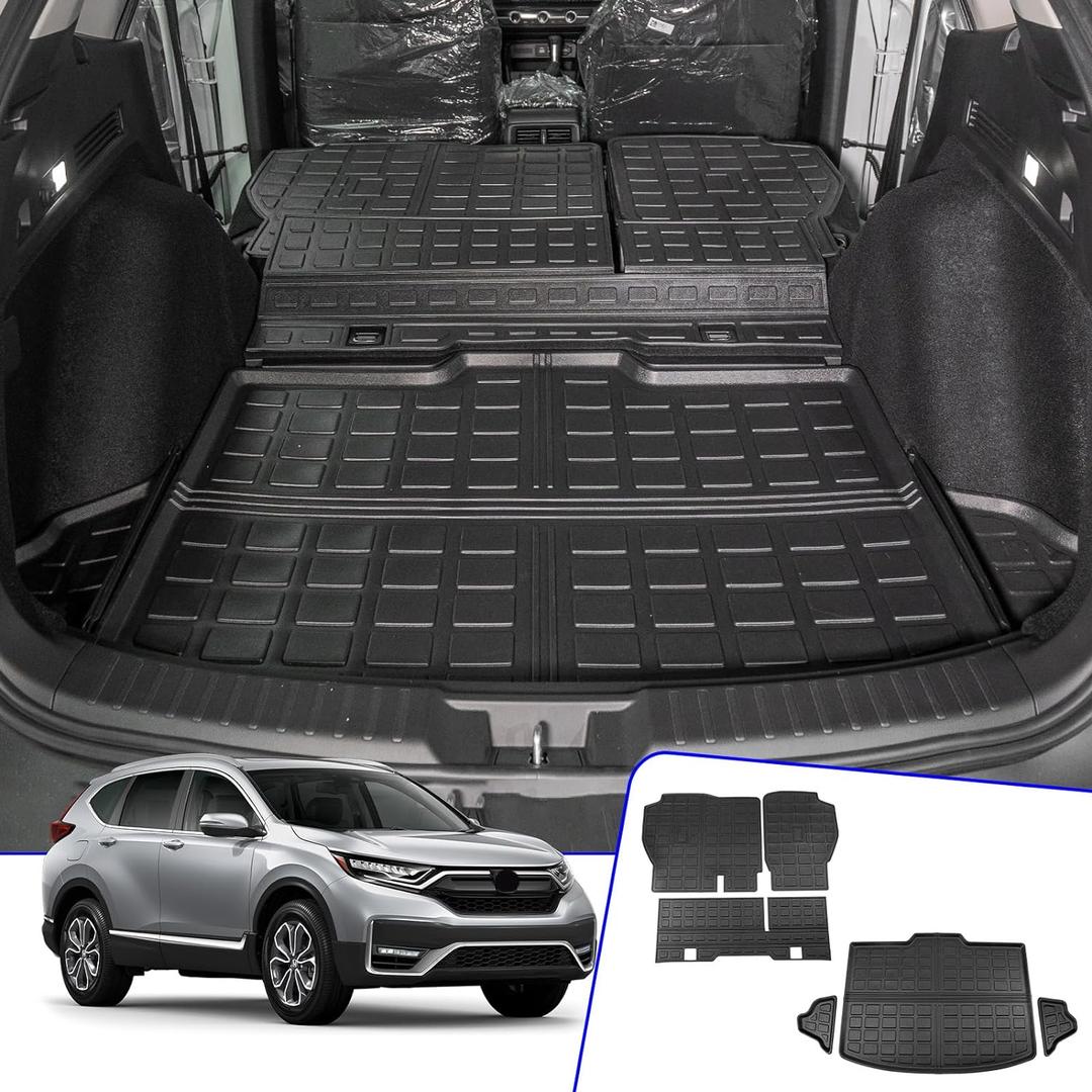 Rongtaod Cargo Mat Compatible with 2023 2024 2025 2026 Honda CRV Trunk Mat Cargo Liner TPE All Weather Back Seat Cover Protector CR-V Accessories (Fit Lower Deck,Backrest Mats+Trunk Mat)