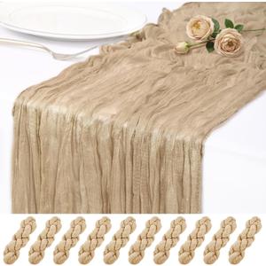 10 Pack Beige Cheesecloth Table Runner 17x108 Inch Semi Sheer Boho Rustic Gauze Cheese Cloth Table Runners for Wedding Party Birthday Baby Shower Home Dcor
