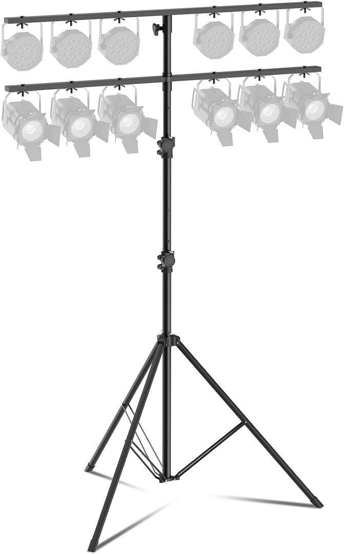 DJ Lights Stand with 2 T Bar, Heavy Duty DJ Stand for 8 Lights, Portable Par Can Stage Light Stand Adjustable Height 81-144 Inch