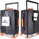 feilario 20" Aluminum Frame Wide Handle Hard Shell Carry On Suitcase - Vivid Colors Double Spinner Wheels Airline Approved Rolling Luggage with TSA Lock & Cup Holder (Black, 20in)